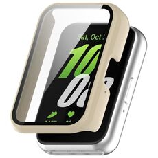 Per Samsung Galaxy Fit 3 SM-R390 PC + Custodia protettiva per orologio integrata con pellicola in vetro temperato (bianco avorio)