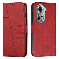 Per OPPO Reno 11 5G Global Stitching Custodia in pelle con fibbia in pelle di vitello (Rosso)