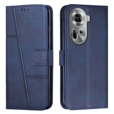 Per OPPO Reno 11 5G Custodia per telefono in pelle con fibbia in pelle di vitello con cuciture globali (blu)