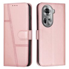 Per OPPO Reno 11 5G Custodia per telefono in pelle con fibbia in pelle di vitello con cuciture globali (oro rosa)