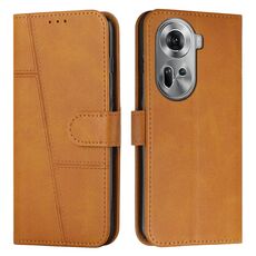 Per OPPO Reno 11 5G Custodia per telefono in pelle con fibbia in pelle di vitello con cuciture globali (giallo)