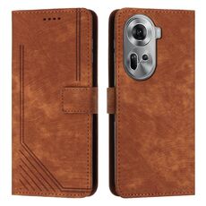 Per OPPO Reno11 5G Global Skin Feel Custodia per telefono in pelle con motivo a strisce con cordino lungo (marrone)