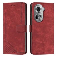 Per OPPO Reno11 5G Global Skin Feel Custodia per telefono in pelle con motivo a strisce con cordino lungo (Rosso)