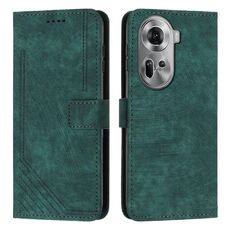 Per OPPO Reno11 5G Global Skin Feel Custodia per telefono in pelle con motivo a strisce con cordino lungo (verde)