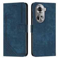Per OPPO Reno11 5G Custodia per telefono in pelle con motivo a strisce Global Skin Feel con cordino lungo (blu)