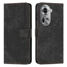 Per OPPO Reno11 5G Global Skin Feel Custodia per telefono in pelle con motivo a strisce con cordino lungo (Nero)