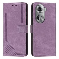Per OPPO Reno11 5G Global Skin Feel Custodia per telefono in pelle con motivo a strisce con cordino lungo (viola)