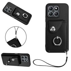 Per Honor X8b 4G Custodia per cellulare in PU con porta carte per organo globale con cordino (nero)