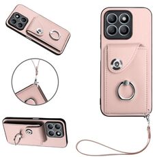 Custodia per telefono in PU con supporto per anello per borsa per organo globale per Honor X8b 4G con cordino (rosa)