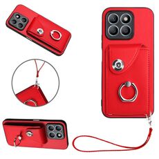 Per Honor X8b 4G Custodia per cellulare in PU con porta carte per organo globale con cordino (rosso)