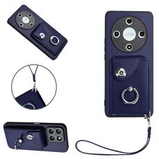 Per Honor X9b / Magic6 Lite Borsa per carte da organo Porta anelli Custodia per telefono in PU con cordino (Blu)