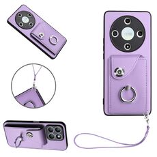 Per Honor X9b / Magic6 Lite Custodia per cellulare con porta carte per organo Porta carte in PU con cordino (Viola)