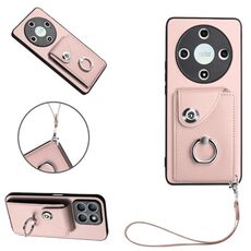 Per Honor X9b / Magic6 Lite Borsa per carte da organo Porta anelli Custodia per telefono in PU con cordino (Rosa)