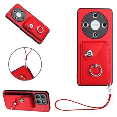 Per Honor X9b / Magic6 Lite Borsa per carte da organo Porta anelli Custodia per telefono in PU con cordino (Rosso)