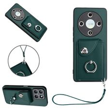 Per Honor X9b / Magic6 Lite Borsa per carte da organo Porta anelli Custodia per telefono in PU con cordino(Verde)