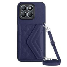Custodia per telefono RFID con struttura rombica globale per Honor X8b 4G con cordino lungo (viola scuro)