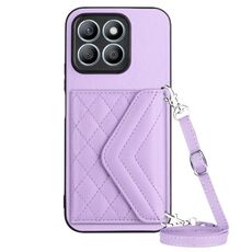 Custodia per telefono RFID con struttura rombica globale per Honor X8b 4G con cordino lungo (viola chiaro)