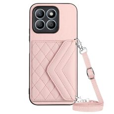 Custodia per telefono RFID con struttura rombica globale per Honor X8b 4G con cordino lungo (oro rosa)