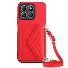 Custodia per telefono RFID con struttura rombica globale per Honor X8b 4G con cordino lungo (rosso)