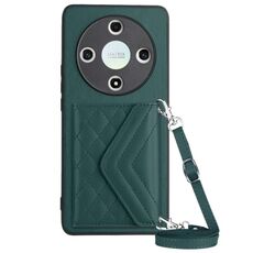 Custodia per telefono RFID con texture rombica per Honor X9b / Magic6 Lite con cordino lungo (verde)