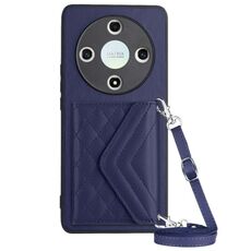 Custodia per telefono RFID con texture rombica per Honor X9b / Magic6 Lite con cordino lungo (viola scuro)