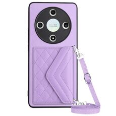 Custodia per telefono RFID con texture rombica per Honor X9b / Magic6 Lite con cordino lungo (viola chiaro)
