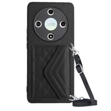 Custodia per telefono RFID con texture rombica per Honor X9b / Magic6 Lite con cordino lungo (nero)