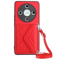 Custodia per telefono RFID con texture rombica per Honor X9b / Magic6 Lite con cordino lungo (rosso)