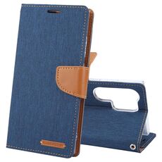 Per Samsung Galaxy S24 Ultra 5G GOOSPERY CANVAS DIARY Custodia in pelle con texture in tessuto (blu navy)