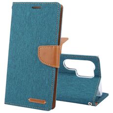 Per Samsung Galaxy S24 Ultra 5G GOOSPERY CANVAS DIARY Custodia in pelle con texture in tessuto (Verde)
