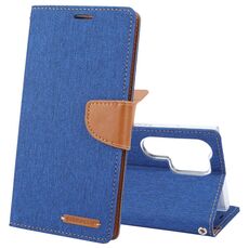 Per Samsung Galaxy S24 Ultra 5G GOOSPERY CANVAS DIARY Custodia in pelle con texture in tessuto (Blu)