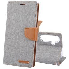 Per Samsung Galaxy S24+ 5G GOOSPERY CANVAS DIARY Custodia in pelle con texture tessuto Flip (Grigio)