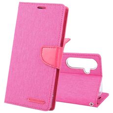 Per Samsung Galaxy S24 5G GOOSPERY CANVAS DIARY Custodia in pelle con texture in tessuto (Rosa rossa)