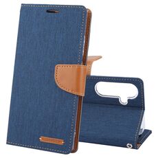 Per Samsung Galaxy S24 5G GOOSPERY CANVAS DIARY Custodia in pelle con texture in tessuto (blu navy)