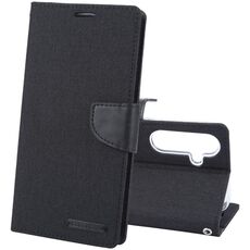 Per Samsung Galaxy S24 5G GOOSPERY CANVAS DIARY Custodia in pelle con texture in tessuto (Nero)