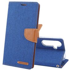 Per Samsung Galaxy S24 5G GOOSPERY CANVAS DIARY Custodia in pelle con texture in tessuto Flip (Blu)