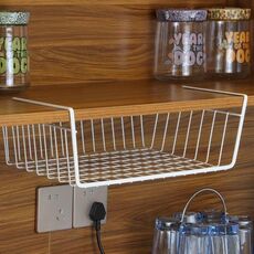 Organizzatore per armadio 40x25x14 cm, ripiano in metallo per armadio da cucina sotto il ripiano pensile (bianco)