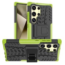 Per Samsung Galaxy S24 Ultra 5G Texture pneumatici TPU + custodia per PC con supporto (verde)