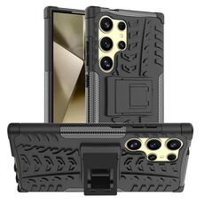 Per Samsung Galaxy S24 Ultra 5G Texture pneumatici TPU + custodia per PC con supporto (nero)