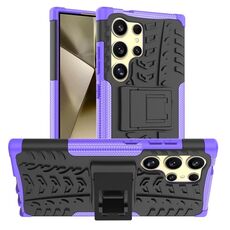 Per Samsung Galaxy S24 Ultra 5G Texture pneumatici TPU + custodia per PC con supporto (viola)