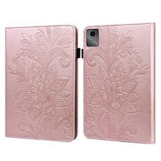 Custodia per tablet in pelle con motivo goffrato a fiore in pizzo per Lenovo Tab M11 / Xiaoxin Pad 11 2024 (Oro)
