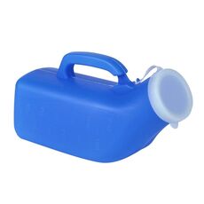 Orinatoio da uomo per uso domestico, vasino in plastica da 1200 ml, con coperchio e orinatoio a bocca liscia (blu)