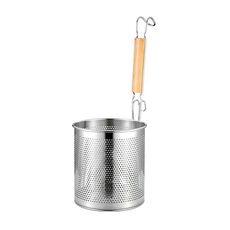 Cestello per friggere per perdite di olio in polvere per filtraggio della cucina con manico in legno in acciaio inossidabile per uso domestico, modello: manico rotondo da 12 cm