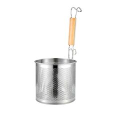 Cestello per friggere per perdite di olio in polvere per filtraggio da cucina con manico in legno in acciaio inossidabile per uso domestico, modello: manico rotondo da 18 cm