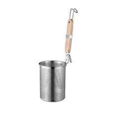 Cestello per friggere per perdite di olio in polvere per filtraggio della cucina con manico in legno in acciaio inossidabile per uso domestico, modello: manico piatto da 12 cm
