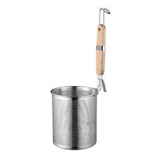 Cestello per friggere per perdite di olio in polvere per filtraggio della cucina con manico in legno in acciaio inossidabile per uso domestico, modello: manico piatto da 14 cm