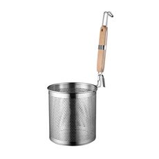 Cestello per friggere per perdite di olio in polvere per filtraggio della cucina con manico in legno in acciaio inossidabile per uso domestico, modello: manico piatto da 16 cm