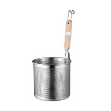 Cestello per friggere per perdite di olio in polvere per filtraggio della cucina con manico in legno in acciaio inossidabile per uso domestico, modello: manico piatto da 18 cm