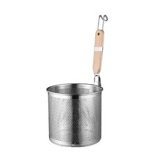 Cestello per friggere per perdite di olio in polvere per filtraggio della cucina con manico in legno in acciaio inossidabile per uso domestico, modello: manico piatto da 20 cm