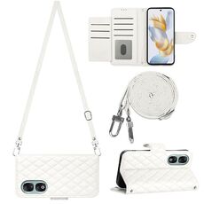 Per Honor 90 Custodia per cellulare in pelle con texture rombica con cordino lungo (bianco)
